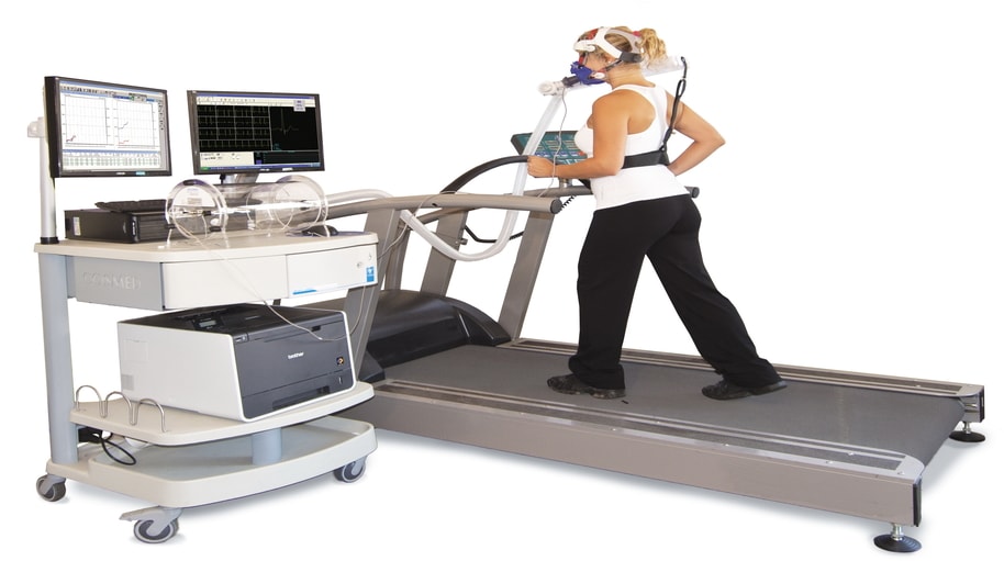 girl waking on treadmill for exercise stress test